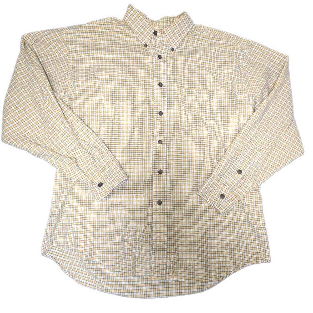 Vtg 80s St Johns Bay Shirt Mens Large Yellow Plaid Cotton Taiwan Button Down LS